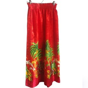 Vintage Red Maxi Skirt Tropical Print Dolphins Vacation Homemade OOAK Size Small